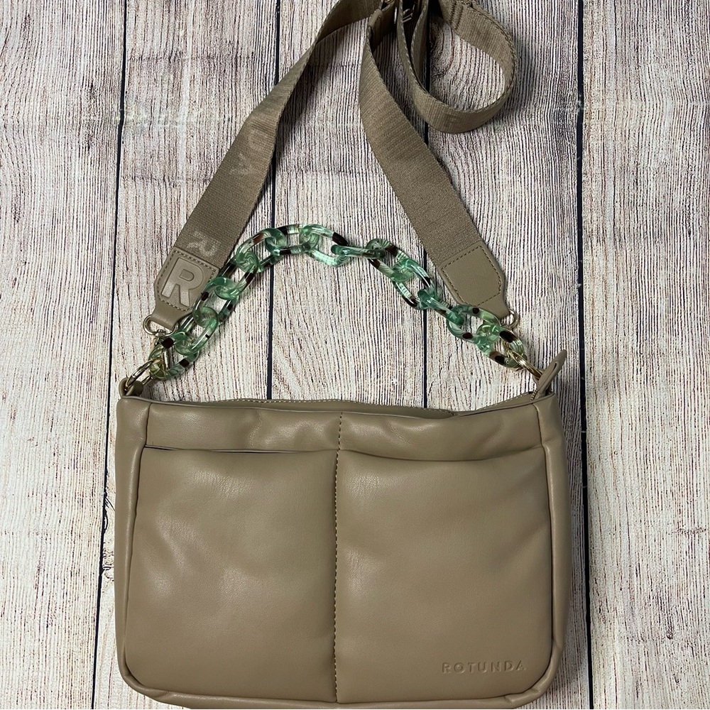 Taupe Crossbody Bag with Green Chain
